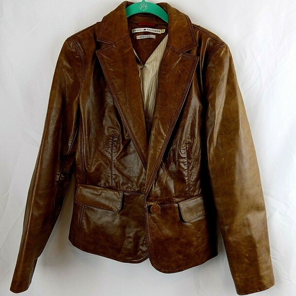 tommy hilfiger brown leather jacket